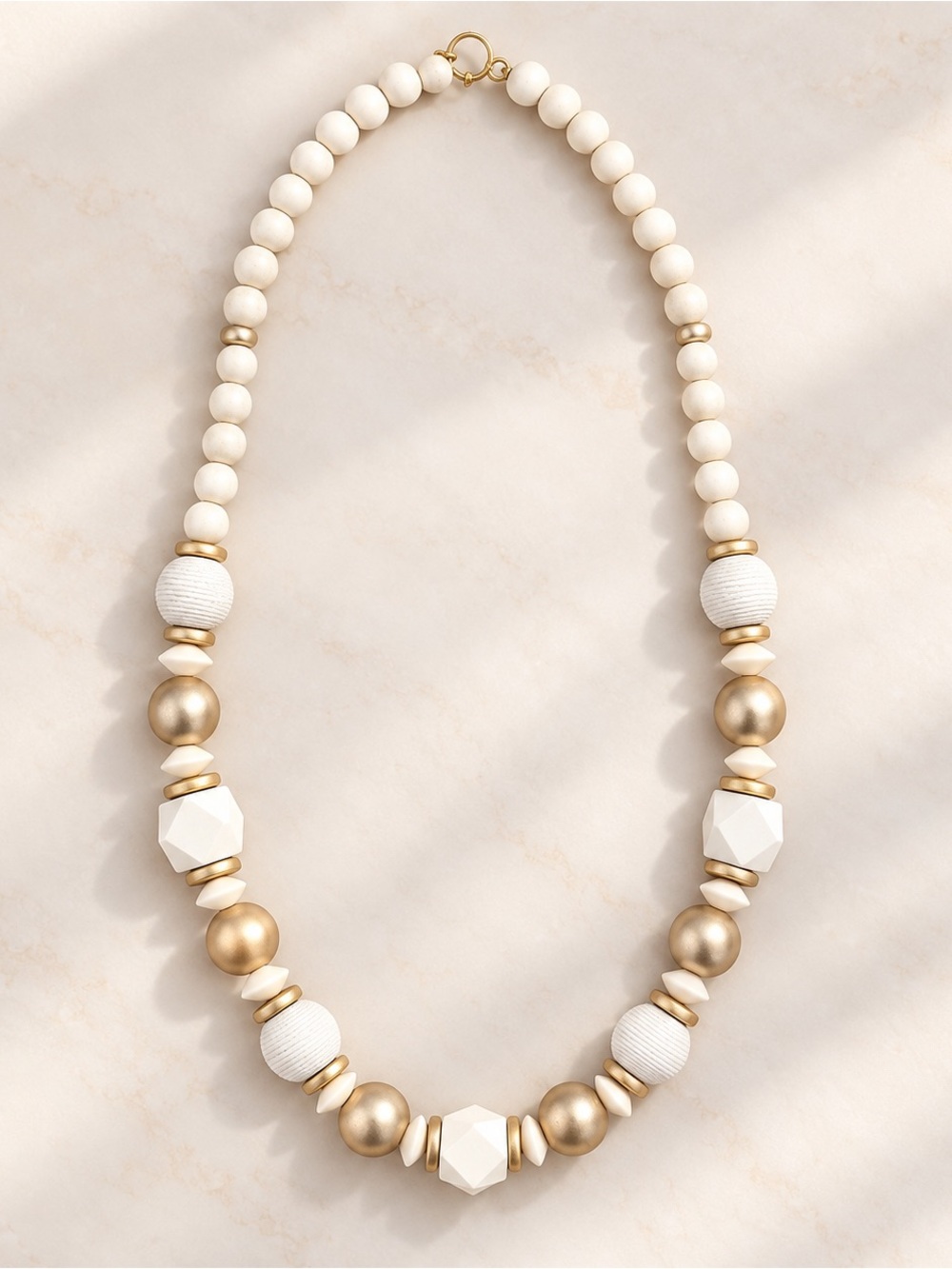 Anchor Beads White Cream Gold Chunky Statement Necklace 32”